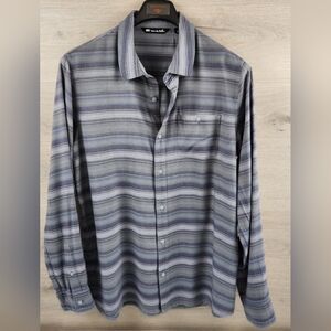 Travis Mathew Shirt Mens Large Gray Long Sleeve Button Up Striped